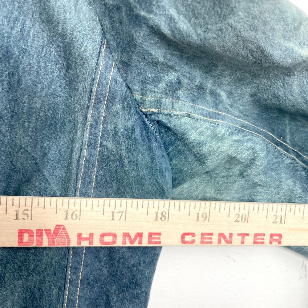 Illia Denim Leather Blazer Sz 8 Blue Suede Denim Look Indie Sleaze Y2K Eclectic - Picture 7 of 10
